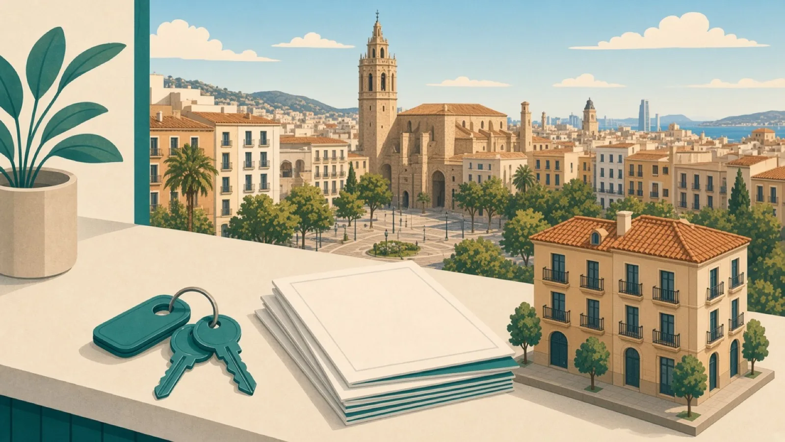 Real estate agencies in Castelló de la Plana — keys and skyline